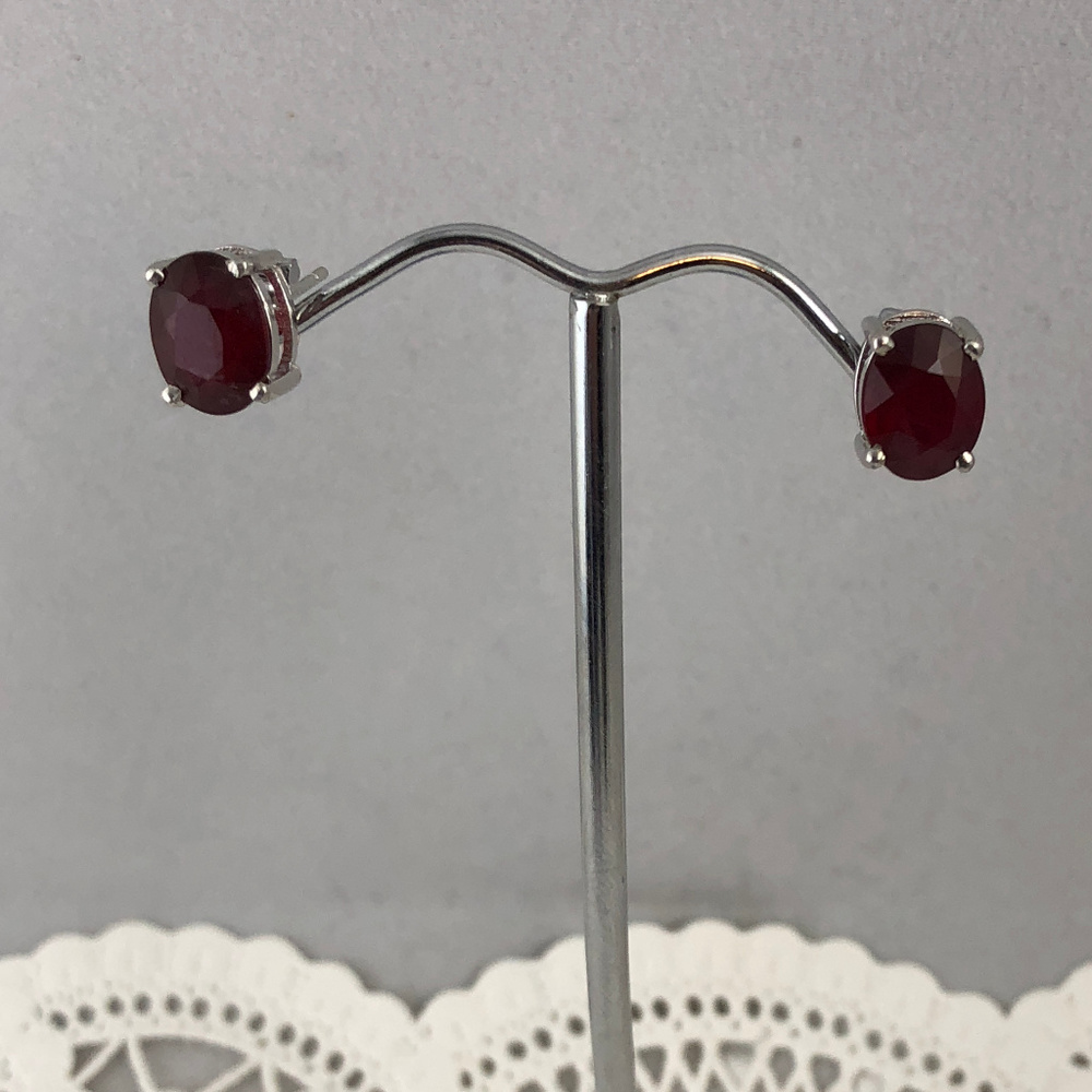 Oval Cut 9x7MM Red Ruby 925 Silver Earrings